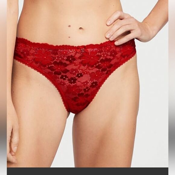 Victoria Secret Shimmer Lace Micro Thong Panty Floral Red S/P “NWT IN PACKAGING - Picture 3 of 7